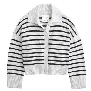 Abercrombie & Fitch Black & Gray Striped Collared Cardigan